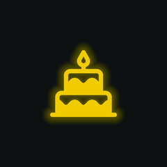 Birthday Cake yellow glowing neon icon
