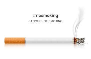 Dangers of smoking, Teeth with cigarette. Smoking effect on human teeth. Dental care concept. Stop smoking, World No Tobacco Day. Illustration on white background.