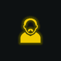 Adult Man Avatar With Short Curly Hair And Mustache yellow glowing neon icon