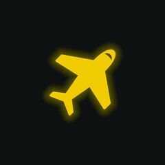 Airplane From Top View yellow glowing neon icon