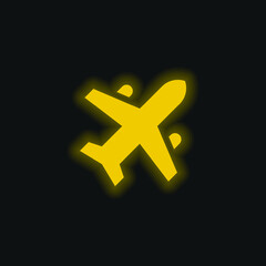 Airplane yellow glowing neon icon