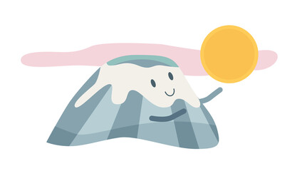 Cute character Vulcan meets the rising sun