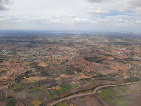 Aerial View Of The City, High Angle View Of Hyderabad City, Sky View Of City.