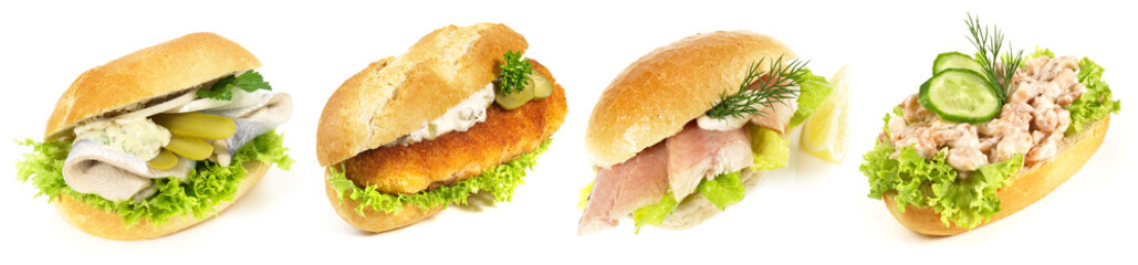 Various Fish Buns isolated on white Background