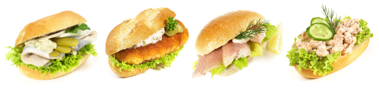 Various Fish Buns isolated on white Background