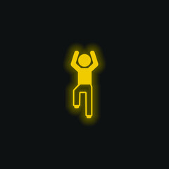 Boy Flexing Arms And One Leg yellow glowing neon icon