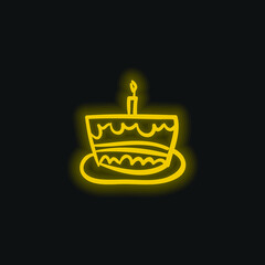 Birthday Cake Hand Drawn Celebration Food yellow glowing neon icon