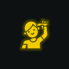 Boy yellow glowing neon icon
