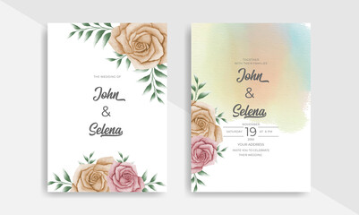 Elegant hand drawn watercolor floral wedding invitation card template