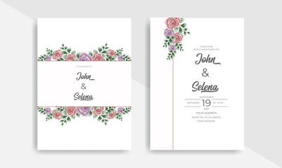 Fototapeta na wymiar Vintage hand drawn watercolor floral wedding invitation card template 