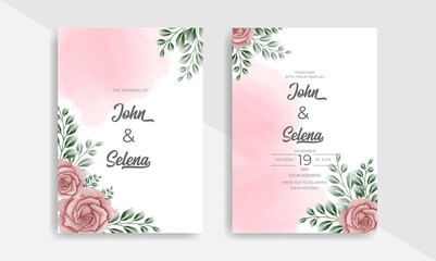 Gorgeous hand drawn watercolor floral wedding invitation card template