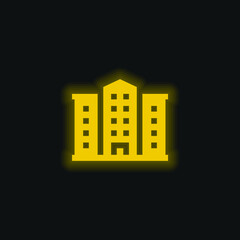 Apartment yellow glowing neon icon