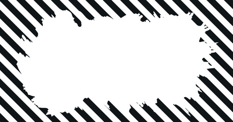 Naklejka premium abstract brush splatter wide background with oblique retro zebra stripes line pattern black and white color ready for your presentation design