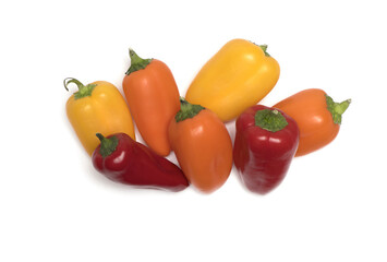 various snack bell pepper pods white background