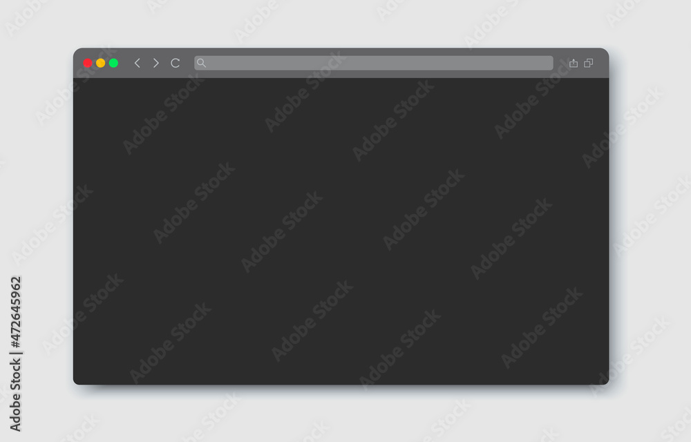 Poster browser window in night mode theme. window internet browser concept in flat and dark style. template