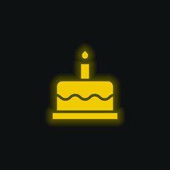 Birthday Cake yellow glowing neon icon