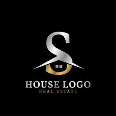 letter S with roof and window luxurious real estate vector logo design