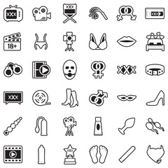 Adult Movie Icons. Line With Fill Design. Vector Illustration.