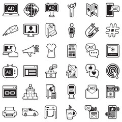 Advertising Icons. Line With Fill Design. Vector Illustration.