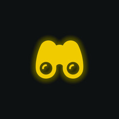 Binoculars yellow glowing neon icon
