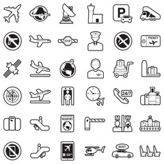 Airport Icons. Line With Fill Design. Vector Illustration.
