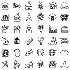 Amusement Park Icons. Line With Fill Design. Vector Illustration.