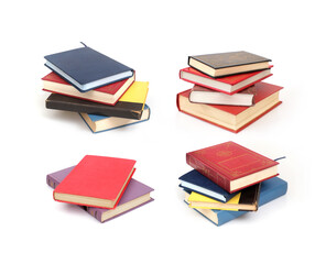 Stack of books in colour covers isolated on a white background