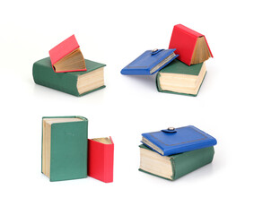 Red and green books isolated on a white background
