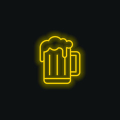 Beer Mug yellow glowing neon icon
