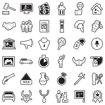 Auction Icons. Line With Fill Design. Vector Illustration.