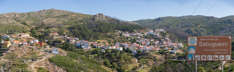 Fototapeta na wymiar Panoramic view at the Sabugueiro Village , highest village in Portugal, located on top of the mountains of the Serra da Estrela natural park, Star Mountain Range