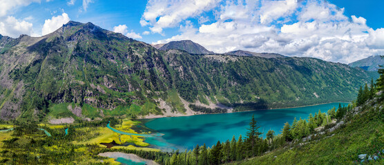 Naklejka na ściany i meble middle Multinskoe lake in the mountains in Altai