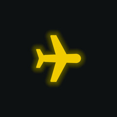 Fototapeta premium Aeroplane yellow glowing neon icon
