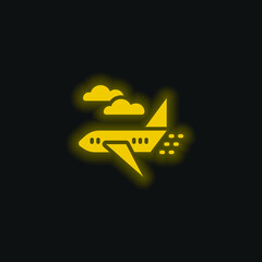 Airplane yellow glowing neon icon