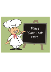 Vector illustration of funny chef with black board