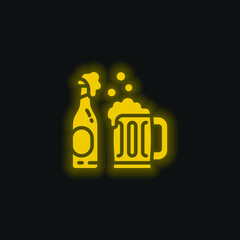 Beer yellow glowing neon icon