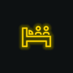 Bed For Two Persons yellow glowing neon icon