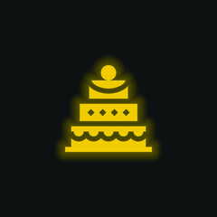 Birthday Cake yellow glowing neon icon