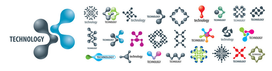 A set of vector technology logos on a white background