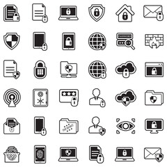 Business Data Protection Technology Icons. Line With Fill Design. Vector Illustration.