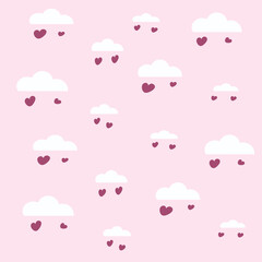 clouds with pink hearts on a pink background