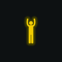 Arms Up Silhouette yellow glowing neon icon
