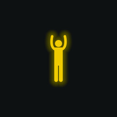 Arms Up Silhouette yellow glowing neon icon