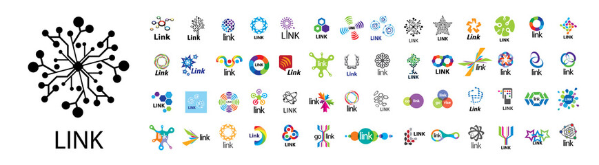 A set of vector logos link communication on a white background
