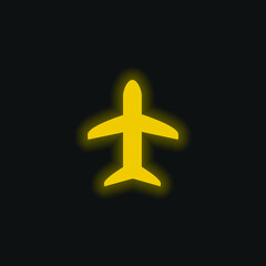 Airplane Black Shape yellow glowing neon icon