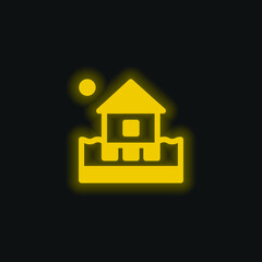 Beach Hotel yellow glowing neon icon
