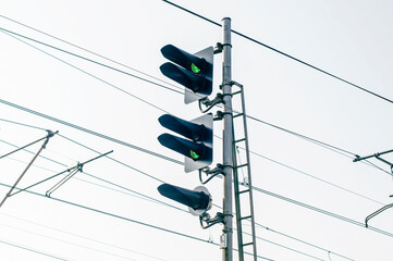 Railway station traffic light, safety control system. Railroad navigation and signalization 