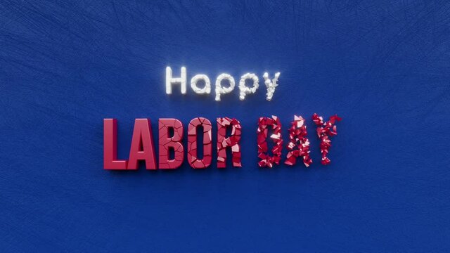 Happy Labor Day text inscription, american national patriotic holiday concept, labour and work symbol, USA decorative animated lettering, 3d render of festive greeting card motion background
