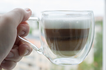 fresh brewed coffee in a glass mug