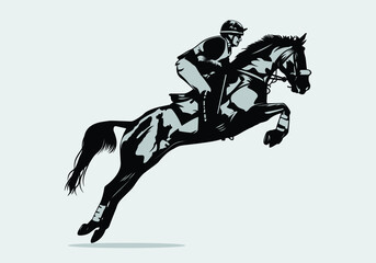 Jockey on horse. Champion. Horse riding. Equestrian sport. Jockey riding jumping horse. Jockey ride horse - vector illustration.